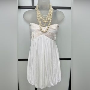 Vintage Y2K Bebe White Strapless Cocktail Sorority Bridal Bubble Hem MEDIUM